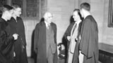 Niels Bohr (left), Hugh Everett III (middle) and David Harrison at Princeton