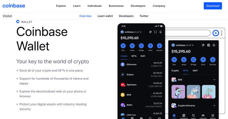 Coinbase wallet homepage