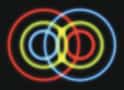 A series of overlapping blue, red and yellow circles, representing entangled states