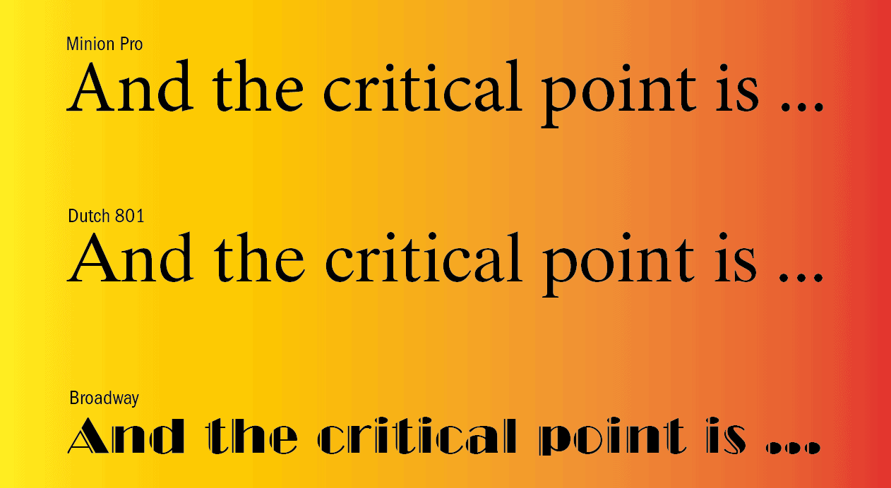 A sentence typeset in three different fonts