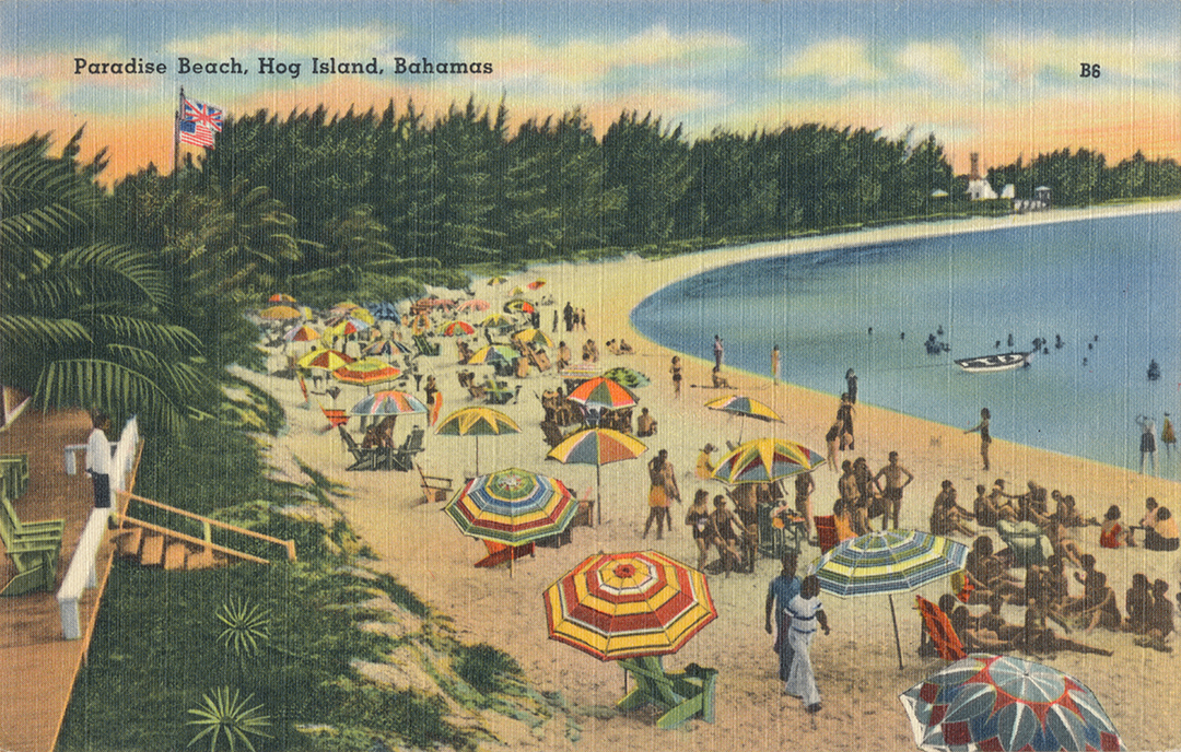 A postcard from Paradise Beach, Hog Island, Bahamas, circa 1930.