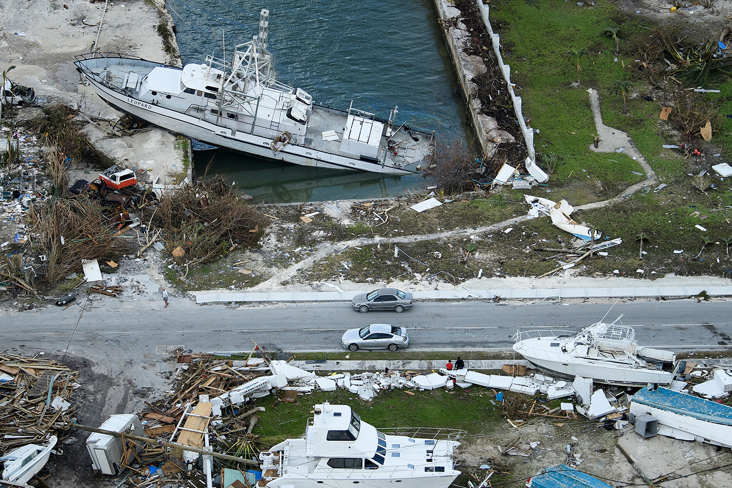 An aerial view of damage from Hurricane Dorian in the Bahamas