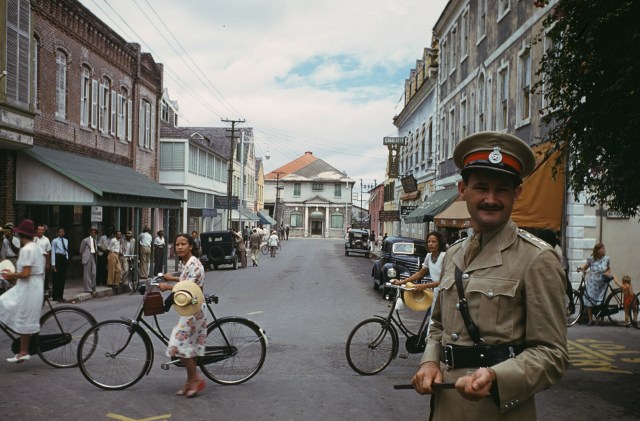 A Police Officer Patrols A Street In Nassau, Bahamas, In 1942.
