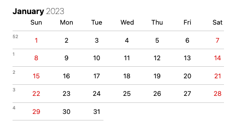 January 2023 calendar grid.