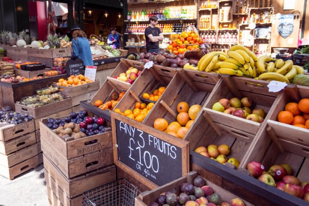 fruit and veg stall in Borough Market, London