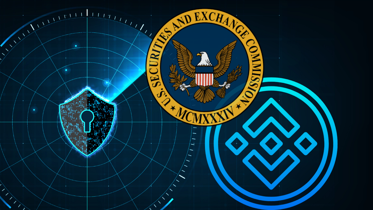 لوگوهای SEC و Binance با تجسم قفل امنیتی.