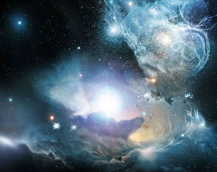 Artist's impression of the first stars and galaxies as they reionized the universe