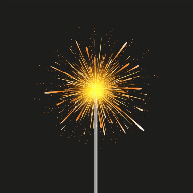 Artist's illustration of a yellow sparkler on the end of a stick