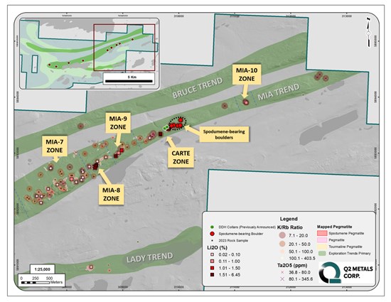 Cannot view this image? Visit: https://coingenius.news/wp-content/uploads/2023/12/q2-metals-confirms-discovery-of-8-new-mineralized-pegmatite-zones-with-assay-results-from-its-2023-mapping-and-sampling-program-at-the-mia-lithium-property-1.jpg