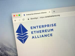 Amsterdam, Pays-Bas - 1er octobre 2018 Site Web de l'Enterprise Ethereum Alliance ou EEA, une plate-forme reliant les entreprises et les startups Fortune 500 au projet Ethereum blockchain.