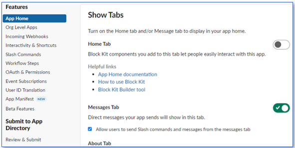 Slack enable messages 