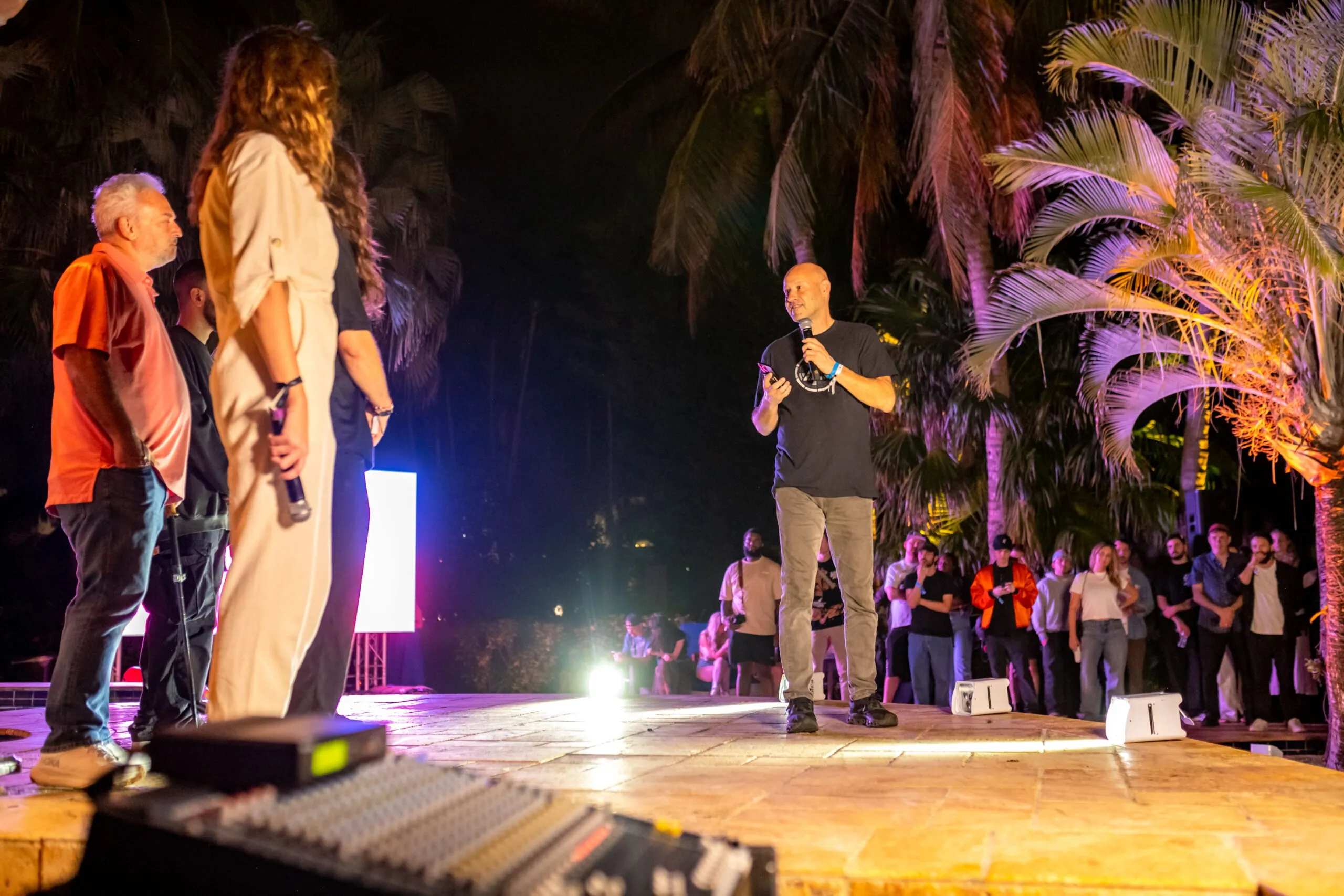 Ethereum cofounder Joe Lubin addresses the masses at RHAUS in Miami. Photo: Rug Radio