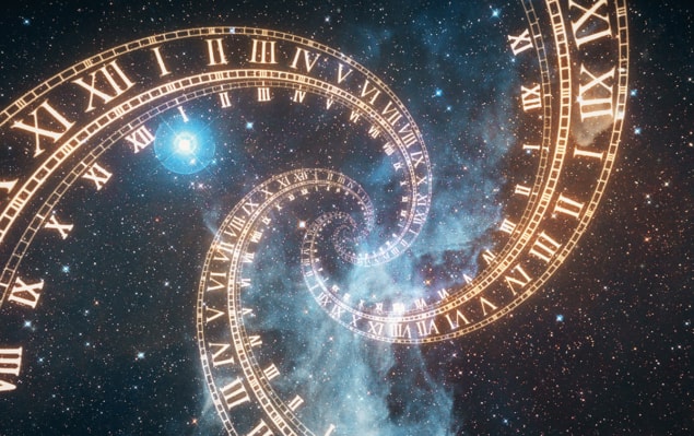 Artist's image showing Roman numerals like you'd see on a clock face spiralling into the distance against a starry backdrop