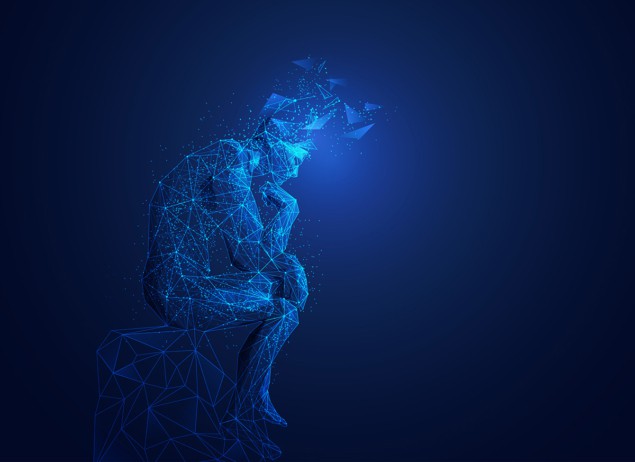 great thinker with broken head in wireframe polygonal style