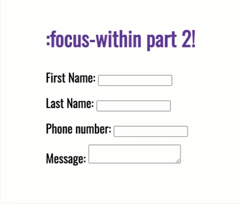 Pokazanie jak pogrubić, zmienić kolor i rozmiar czcionki etykiet w formularzu za pomocą :focus-within.