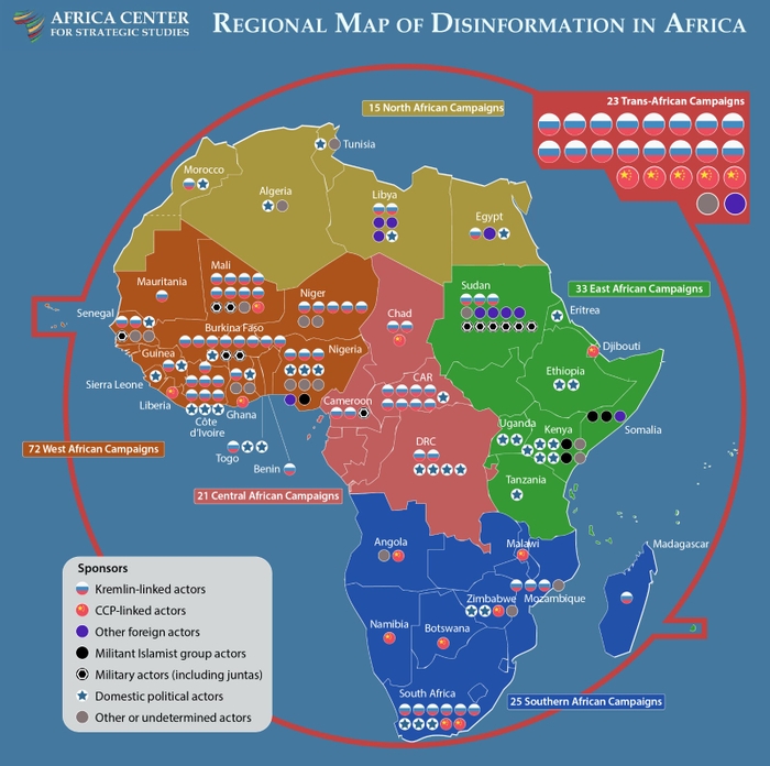 アフリカにおける偽情報攻撃の地図