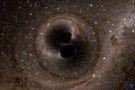Simulated image of two black holes colliding