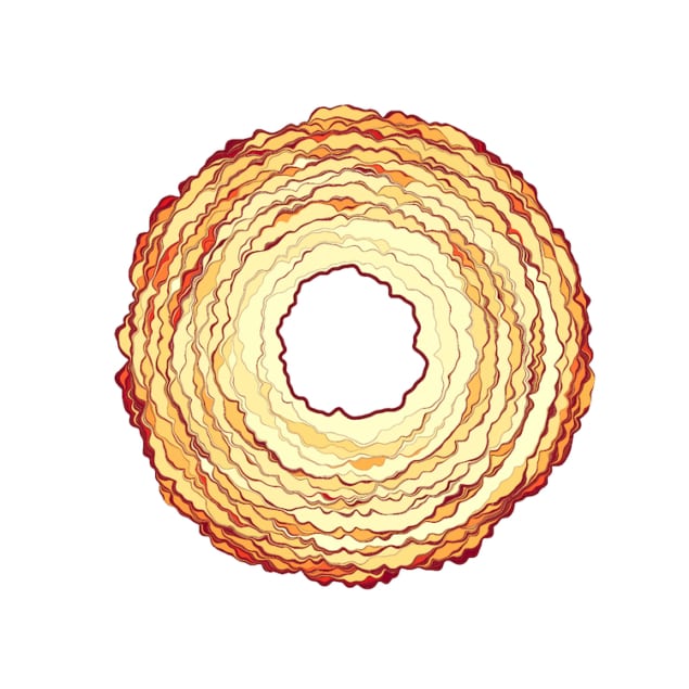 Diagrama semelhante a um donut composto por linhas onduladas vermelhas, laranja e amarelas