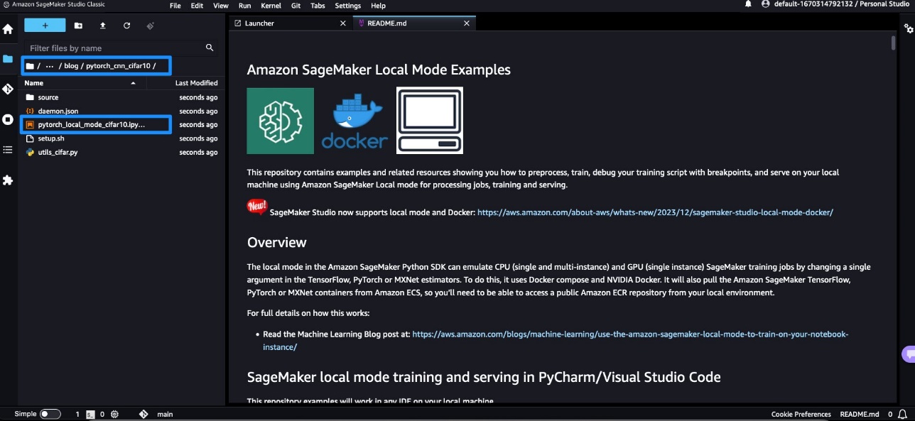 محاكاة التدريب والاستدلال في SageMaker Studio Classic باستخدام الوضع المحلي