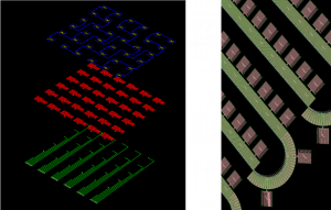 ADS 中的多层量子技术（左）和 JTWPA 布局（右）示例