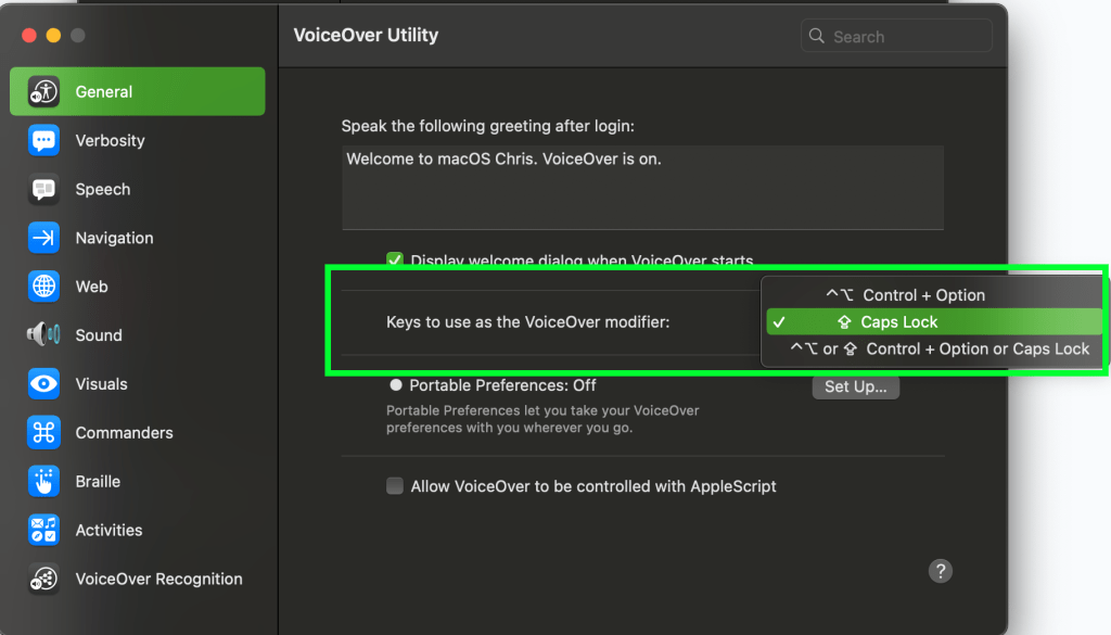 수정자 키를 변경하는 VoiceOver 유틸리티입니다.