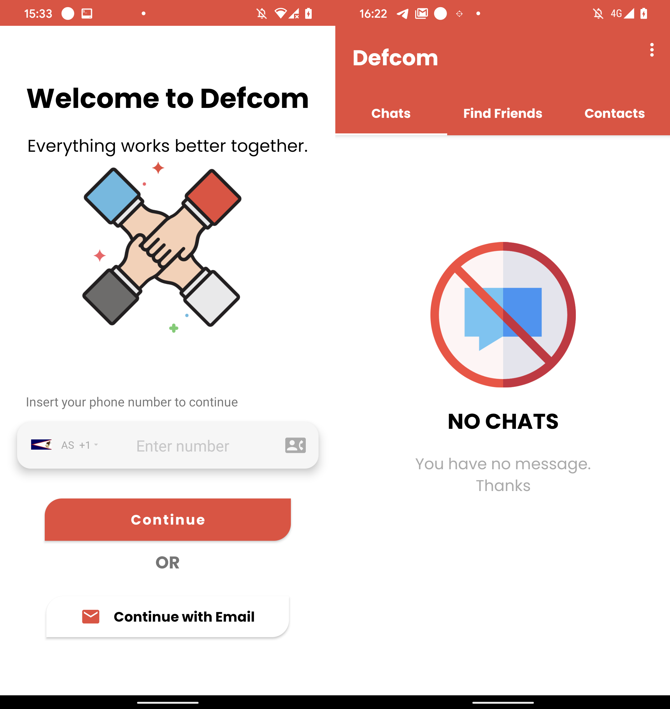 図 11. Defcom のログイン インターフェイス (左) とアプリ内タブ (右)