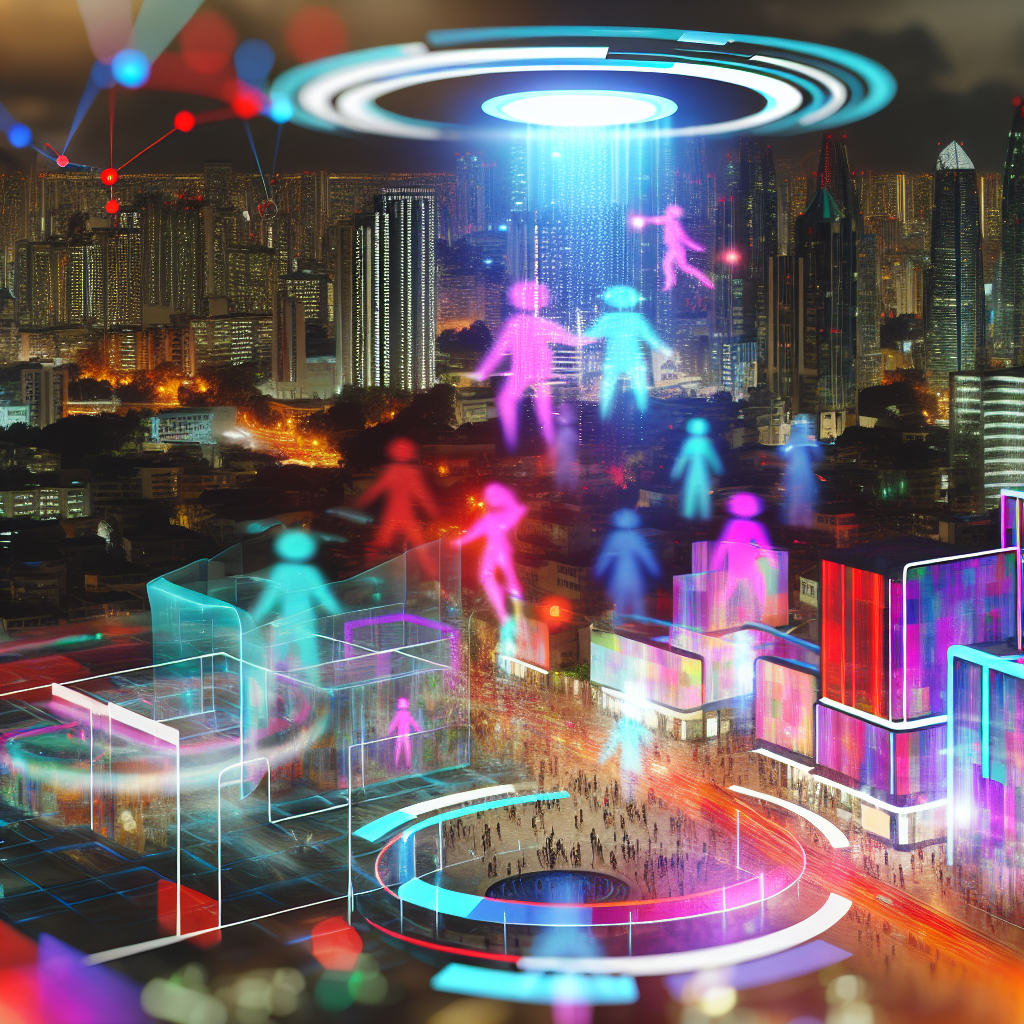 Las Vegas skyline blending with virtual reality.