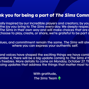 As The Sims content creators depart over EA's $55 billion Saudi-backed buyout, the dev team promises the game 'will always be a space where you can express your authentic self'